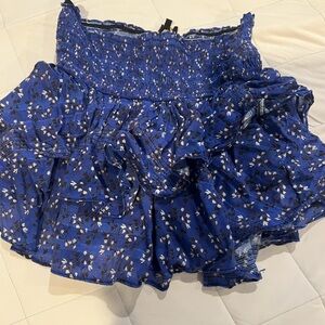 Blue Floral Ruffle Skirt